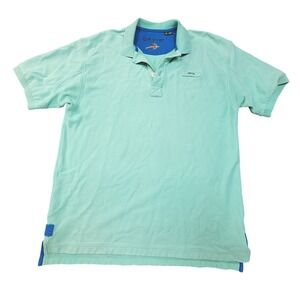 Orvis Mens Mint Green Short Sleeve Pique Polo Shirt Blue Trim Size M